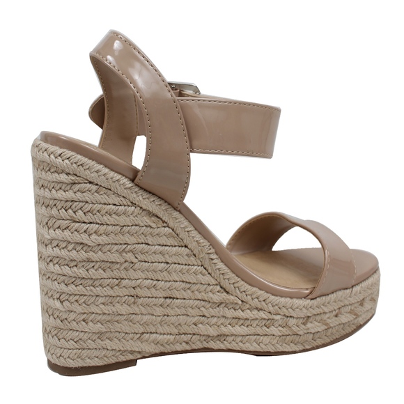 Dark Beige Open Toe Ankle Strap Espadrille Wedge - Picture 3 of 5